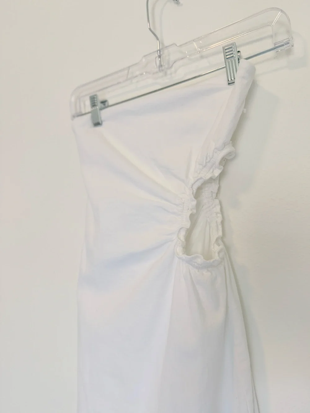 Mable White Strapless Cutout Midi Dress Linen Blend